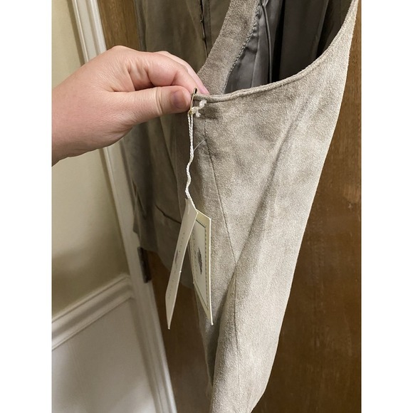 Vintage SUSAN BRISTOL Suede Leather Skirt Vest 2 pc Set Lined Zip Beige 18 & 20 - Picture 6 of 16